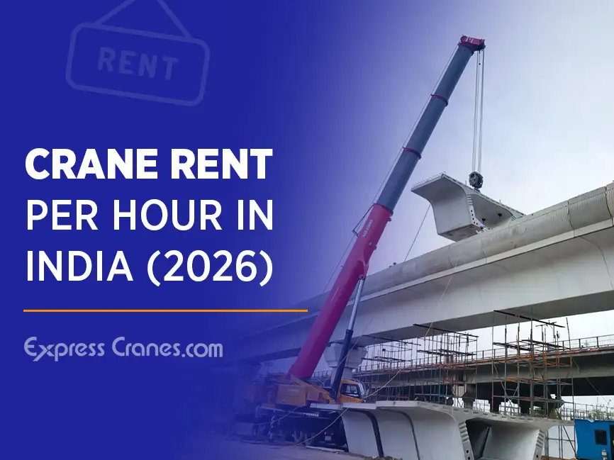 Crane lifting precast concrete beam at infrastructure construction site in India