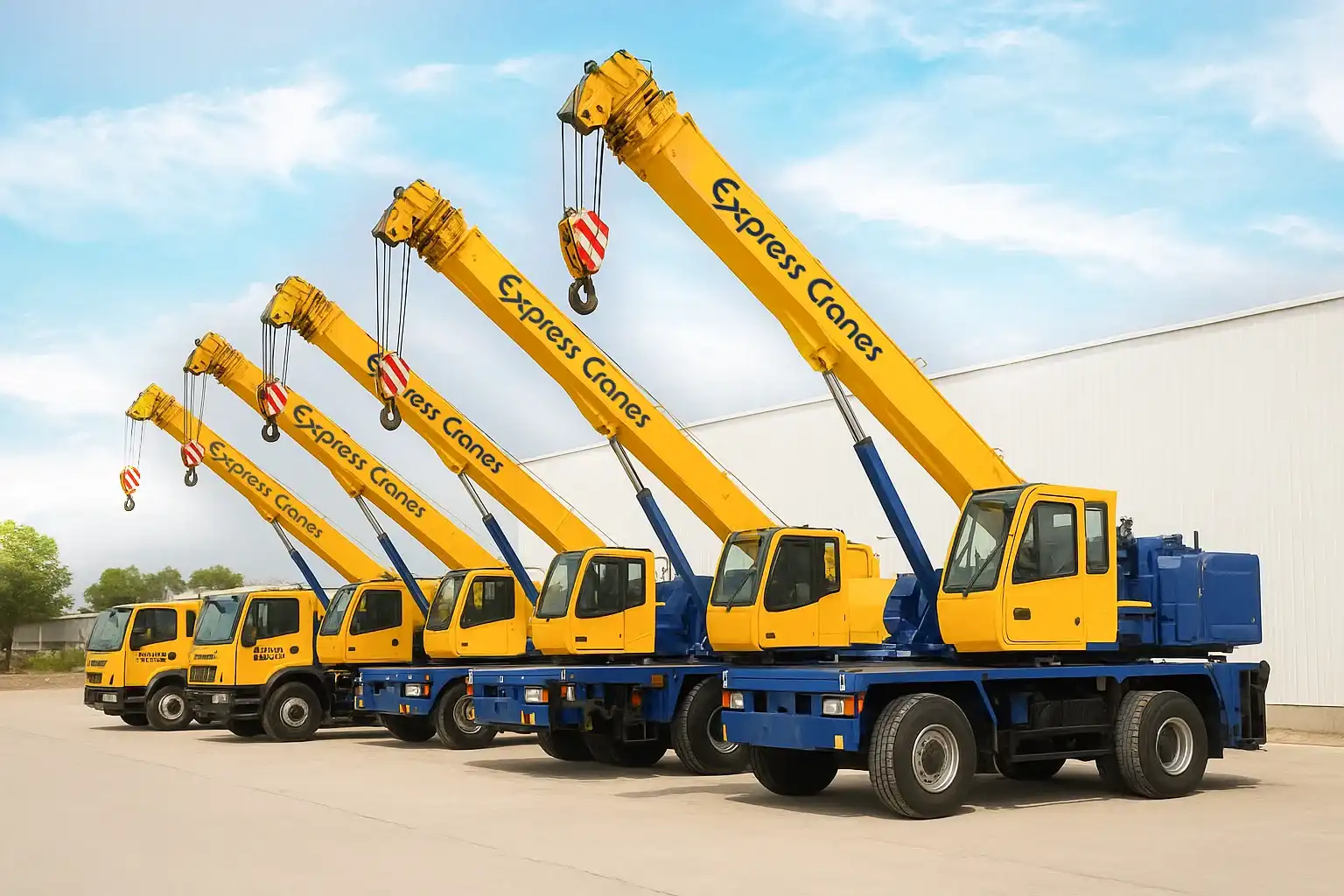 Fleet of truck mounted cranes ready for rental in India