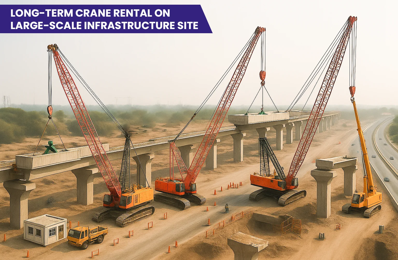 Long-term crane rental on large-scale infrastructure site