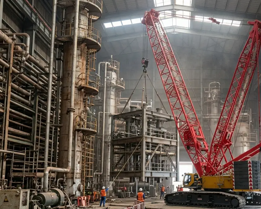 Crane lifting 18 ton equipment at 24m radius in Navi Mumbai industrial project