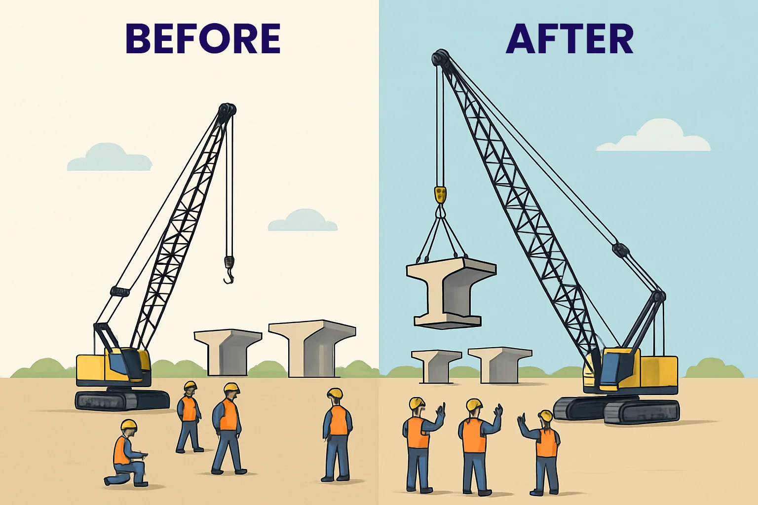 Site progress comparison: short-term crane rental vs long-term efficiency