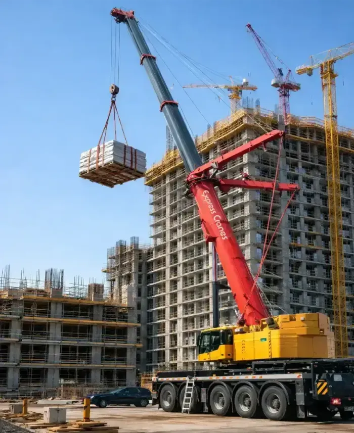 Telescopic crane working at a construction site in Mumbai