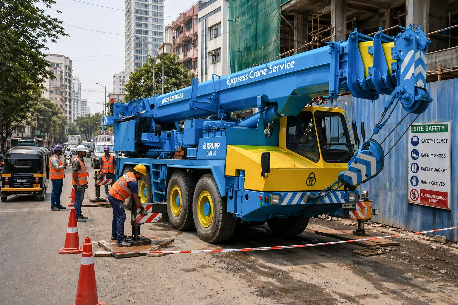 Truck mounted crane being deployed at Mumbai project site for lifting
