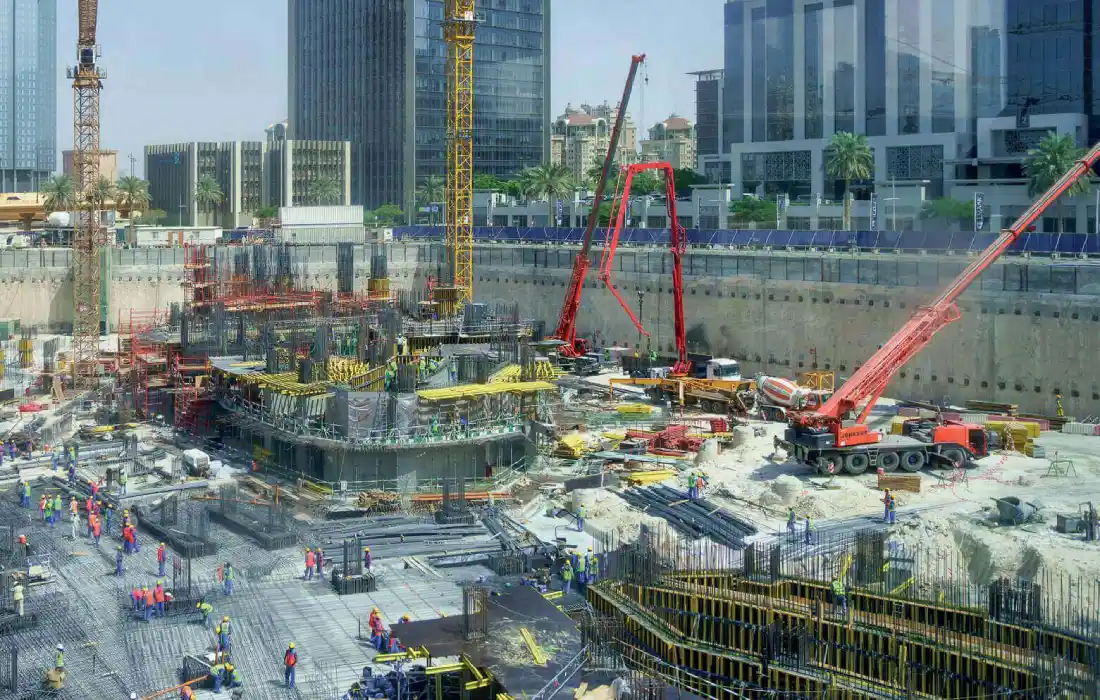 Setup of crane machinery for lifting heavy industrial equipment