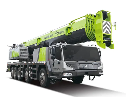 Zoomlion ZTC1000V truck mounted telescopic crane lifting materials on site
